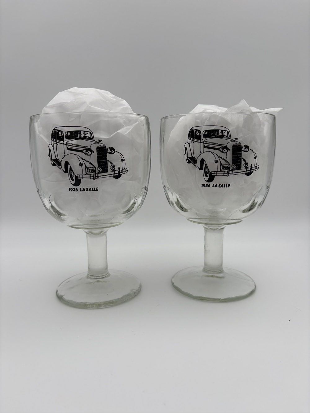 Vintage 1936 La Salle Automobilia Thumbprint Goblets - Set of 2